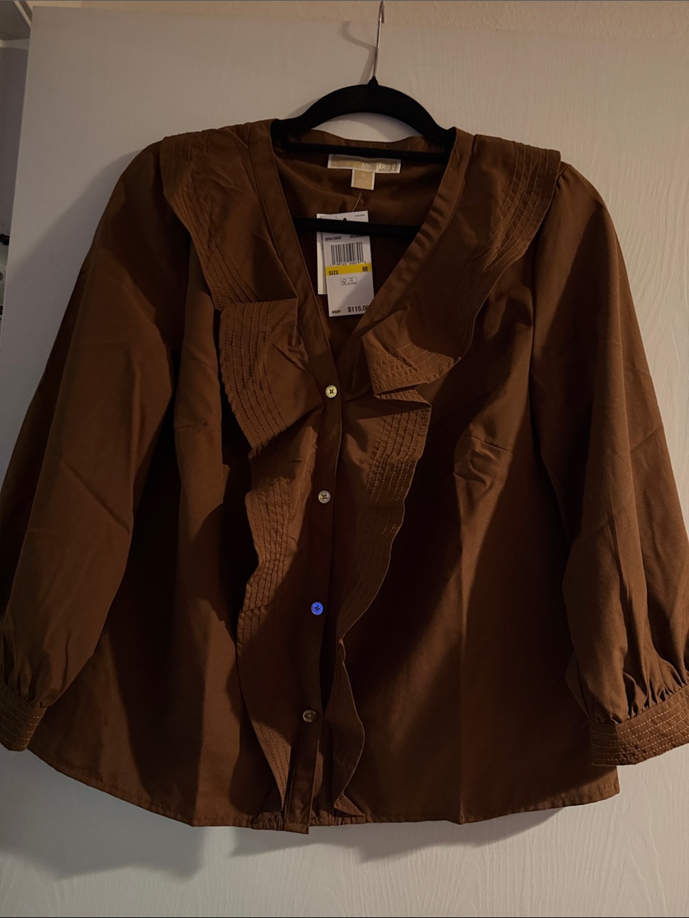 Michael Kors Girls' Brown Ruffle-Front Blouse Jacket